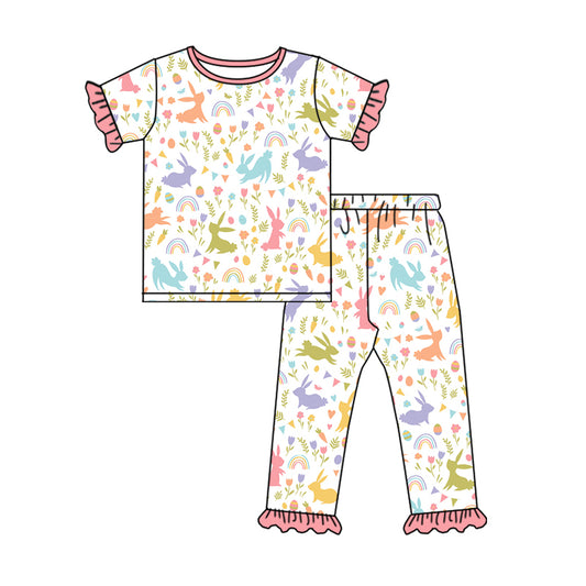 Baby Girls Easter Bunny Flowers Top Pants Pajamas Outfits Clothes Sets preorder(MOQ 5)