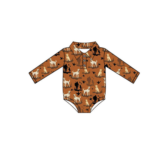 Preorder (moq 5)Baby Boys Long Sleeve Dogs Ducks Hunting Button Rompers