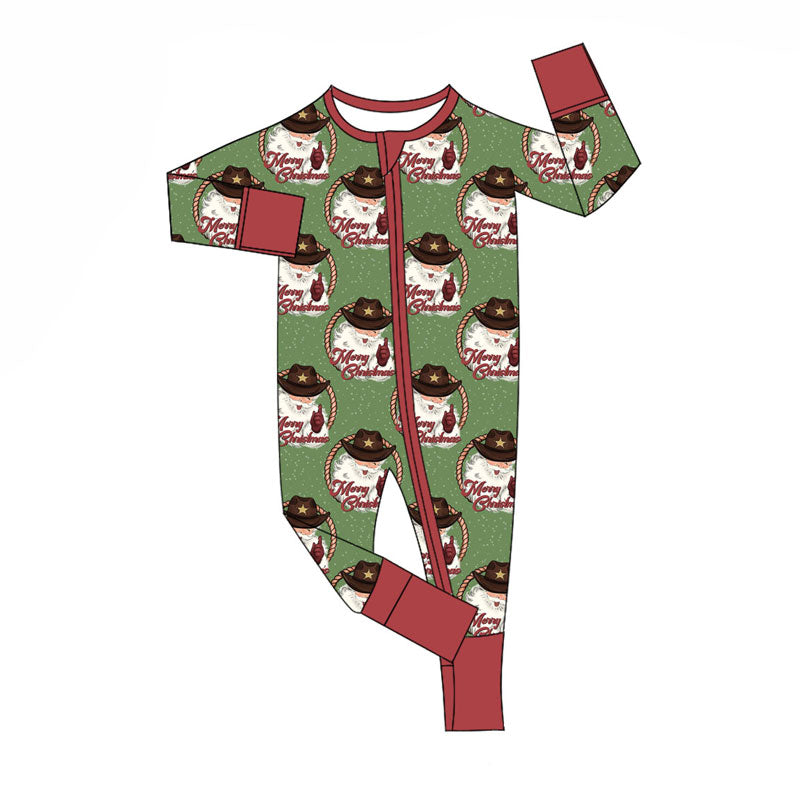 Preorder (moq 5)Baby Boys Santa Checked Merry Christmas Zipper Footie Rompers