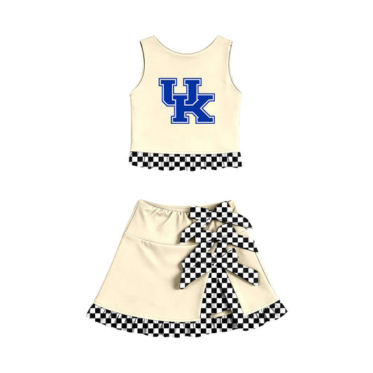 Preorder (custom moq 5)Baby Girls UK Vest Bows Ruffle Skirt Short Team Clothes Sets