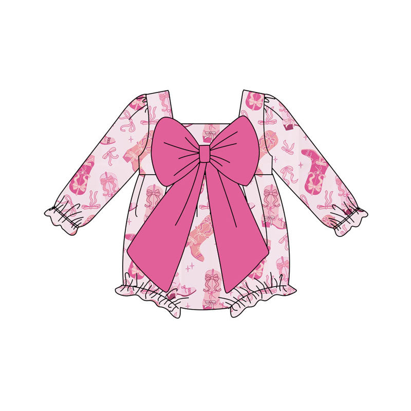 Preorder (moq 8)Baby Girls Pink Boots Bows Ruffle Rompers