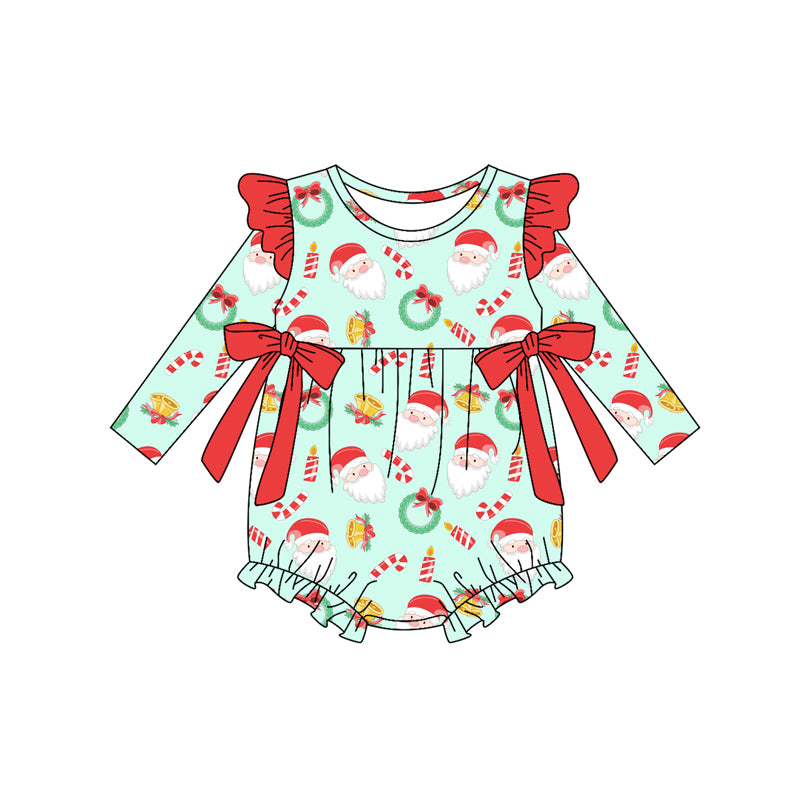 Preorder(moq 5)Baby Girls Santa Candy Cane Bows Christmas Ruffle Rompers