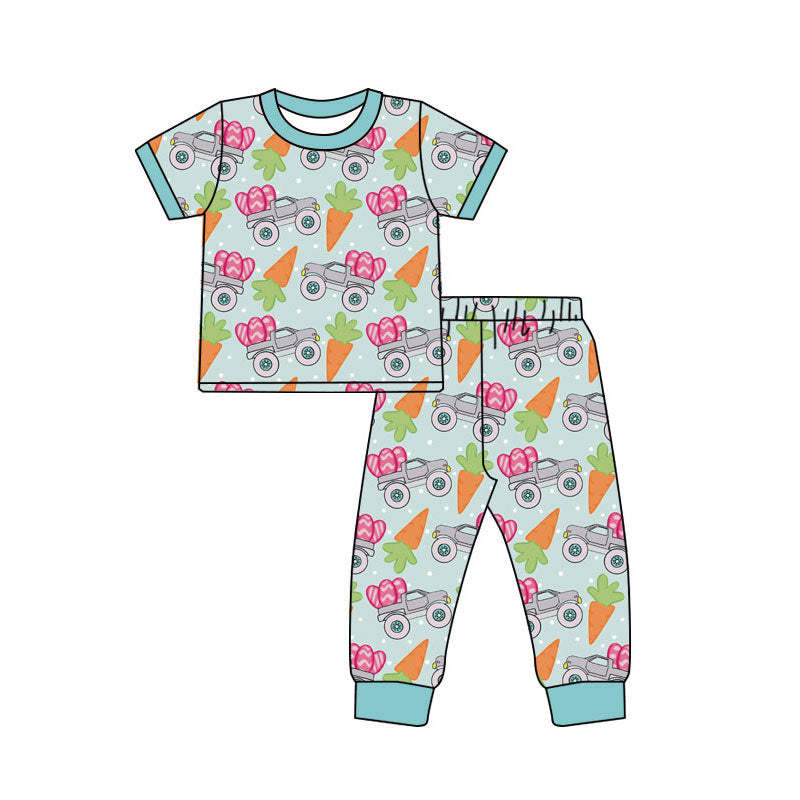 Preorder(moq 5) Baby Boys Trucks Eggs Carrots Top Pants Easter Pajamas Sets