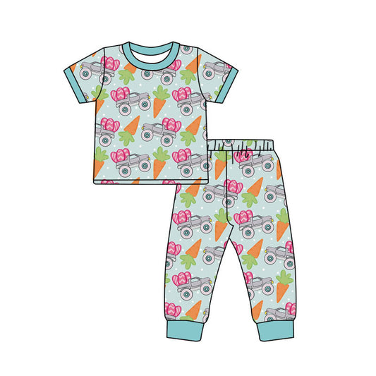 Preorder(moq 5) Baby Boys Trucks Eggs Carrots Top Pants Easter Pajamas Sets