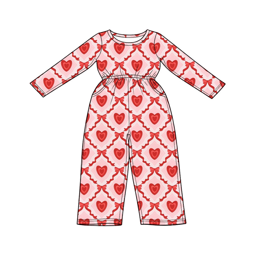 Preorder (moq 5) Baby Girl Clothes Diamond Heart Bow Mixed Print Long Sleeve Jumpsuit
