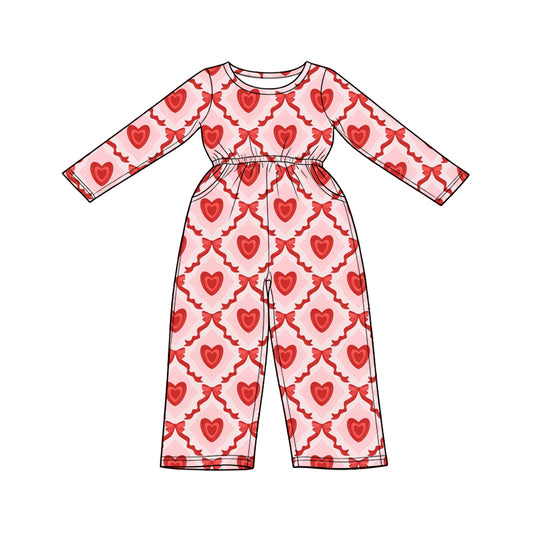 Preorder (moq 5) Baby Girl Clothes Diamond Heart Bow Mixed Print Long Sleeve Jumpsuit