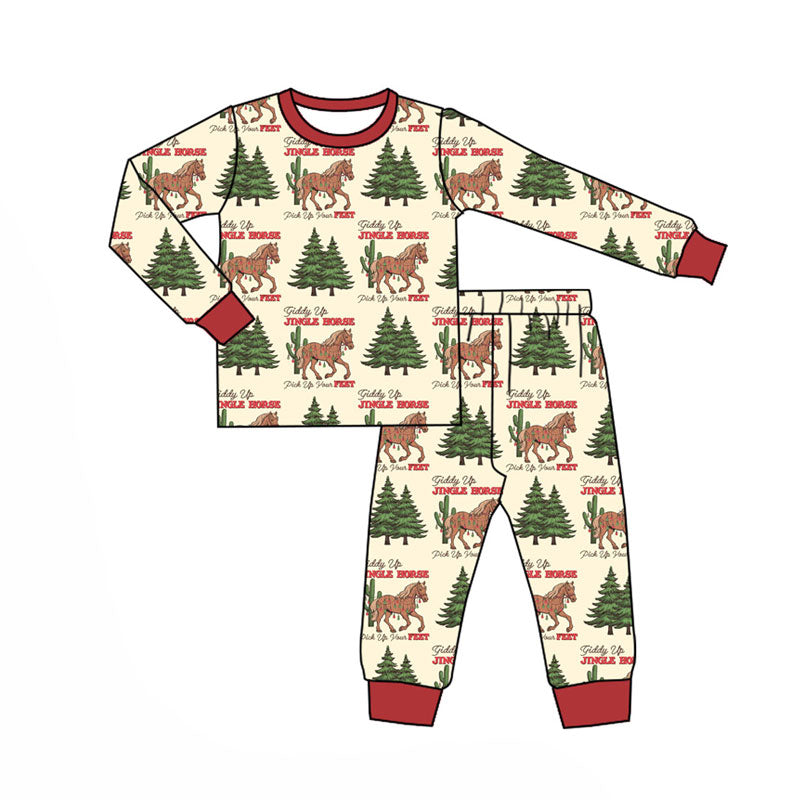 Preorder (moq 5)Baby Boys Trees Horses Cactus Top Pants Merry Christmas Pajamas Sets