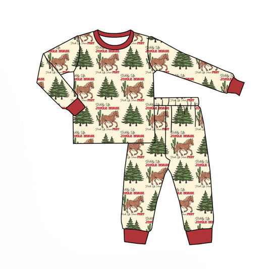 Preorder (moq 5)Baby Boys Trees Horses Cactus Top Pants Merry Christmas Pajamas Sets