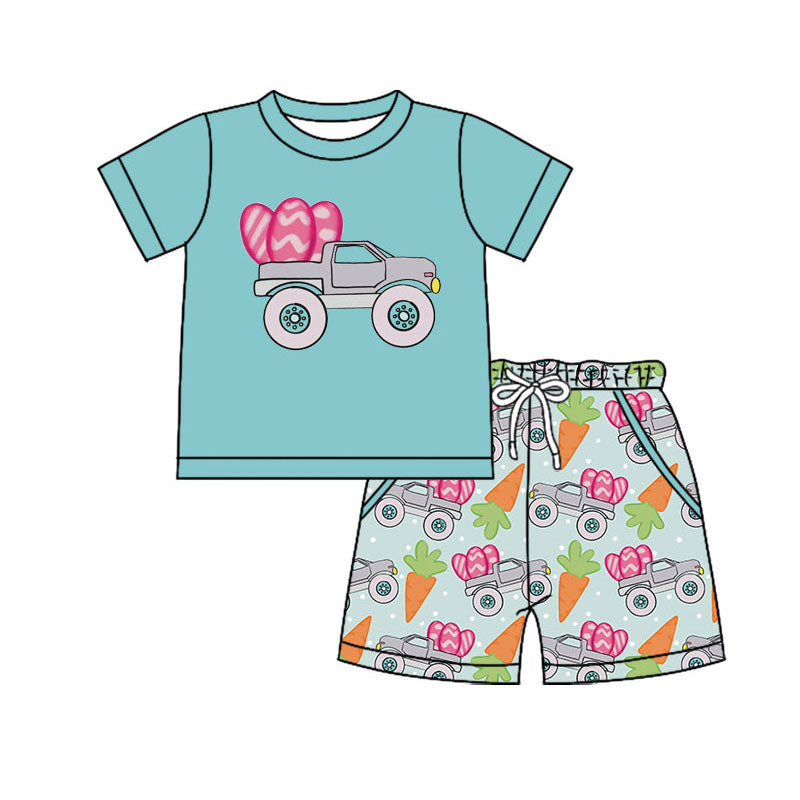 Preorder(moq 5) Baby Boys Trucks Eggs Top Pockets Shorts Easter Clothes Sets