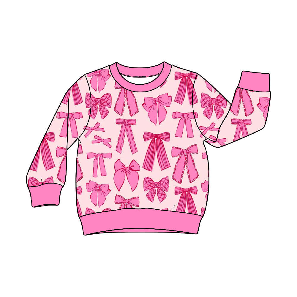 Preorder (moq 5) Baby Girl Clothes Valentine Pink Coquette Bow Allover Print Long Sleeve Top