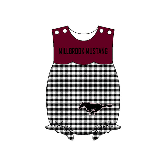 Preorder (moq 5)Baby Girls Sleeveless Millbrook mustang Ruffle Rompers