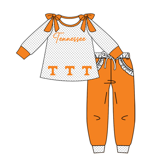 Preorder (moq 5)Baby Girls Polka Dots Tennessee Tunic Pockets Jogger Team Clothes Sets