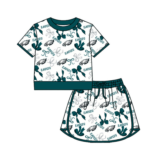 Preorder (moq 5)Baby Girls Bows Eagles Top Skirt Short Team Clothes Set