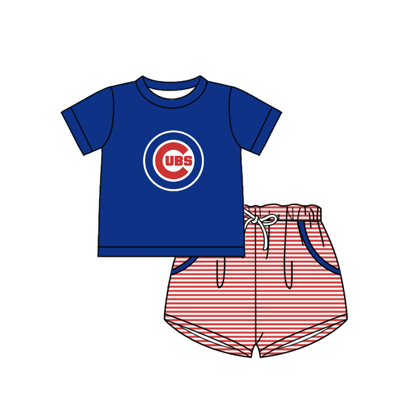 Preorder (moq 5)Baby Boys Cubs Top Pockets Stripe Short Team Clothes Set