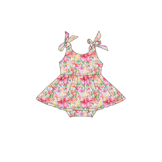 Preorder (moq 5)Baby Girls Strap Colorful Bows Flowers Tunic Ruffle Rompers