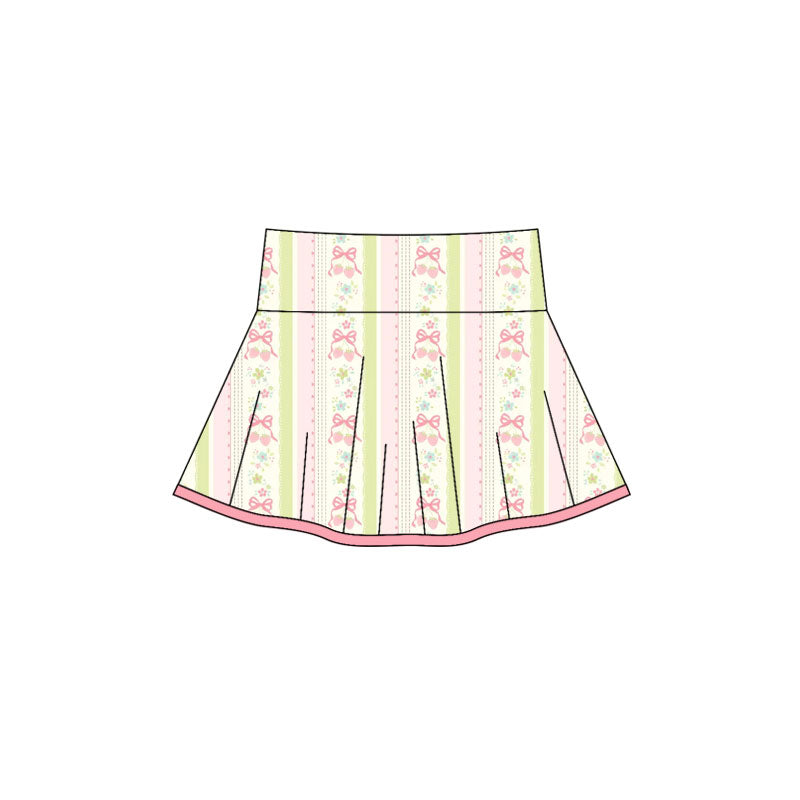 Preorder(moq 5) Baby Girls Pink Bows Flowers Stripes Pleated Skirt Shorts Bottom