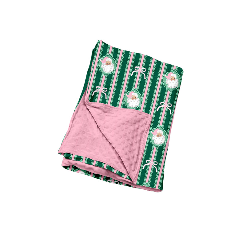Preorder (moq 5) Baby Blanket Christmas Santa Green Stripe Bow Print Minky Dot Baby Swaddle Blanket