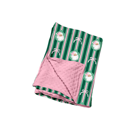 Preorder (moq 5) Baby Blanket Christmas Santa Green Stripe Bow Print Minky Dot Baby Swaddle Blanket