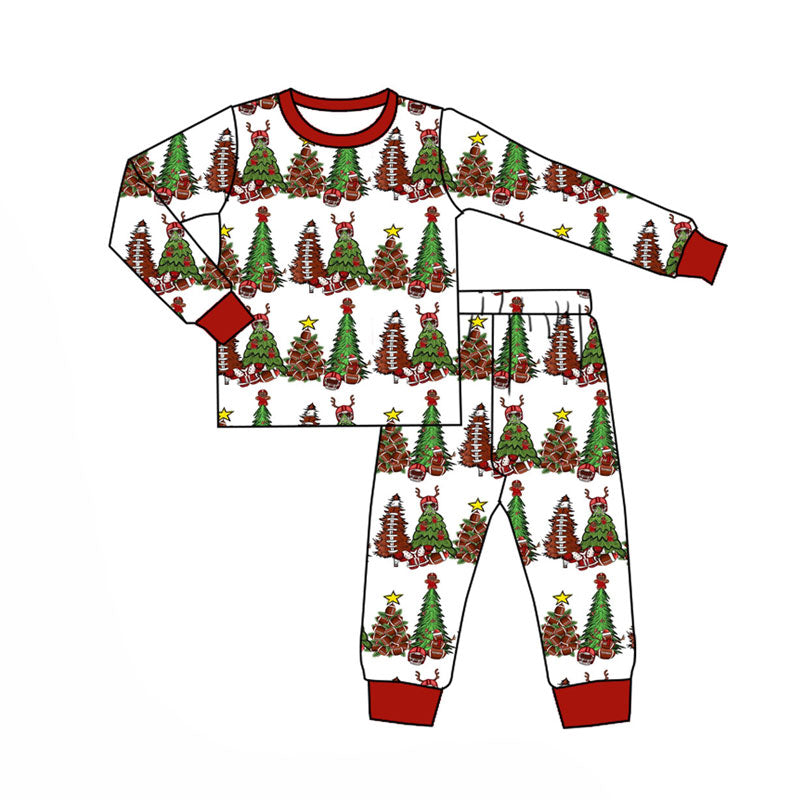 Preorder (moq 5)Baby Boys Trees Footballs Checked Top Pants Christmas Pajamas Set