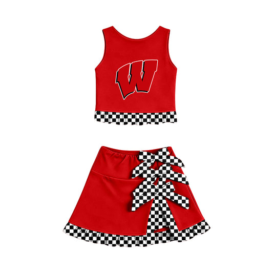 Preorder (moq 5) Baby Girls Wisconsin Vest Bows Skirt Short Team Clothes Set