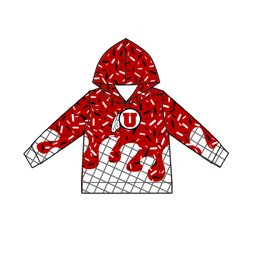 Preorder (moq 5)Baby Boys Long Sleeve Red Sprinkles Drip Utah Utes Team Hoodies Top