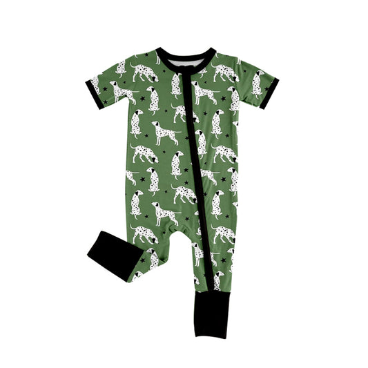 Preorder (moq 5)Baby Boys Green Short Sleeves Star Dogs Zipper Rompers