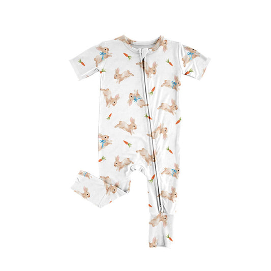 Preorder (moq 5)Baby Boys Rabbits Carrots Easter Zipper Footie Rompers