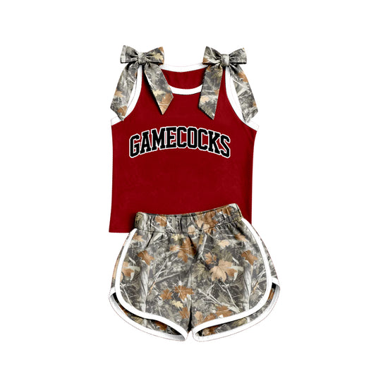 Preorder (moq 5) Baby Girls Camo Bows Sleeveless Gamecocks Vest Short Team Clothes Set