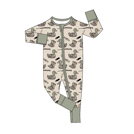 Preorder (moq 5)Baby Boys Camo Ducks Calls Hunting Two Way Zip Convertible Rompers