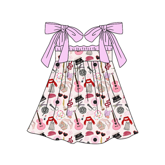 Preorder (moq 5)Baby Girls Singer Guitar Straps Knee Length Dresses