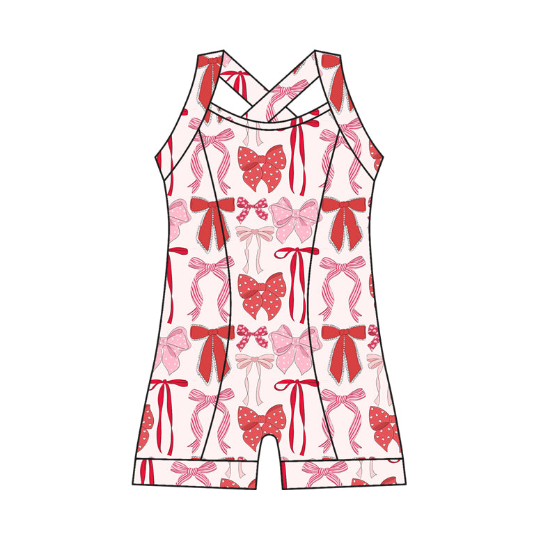 Preorder moq 10 Baby Girls Strap Red Bows Plaid Activity Wear Yoga Jumpsuits