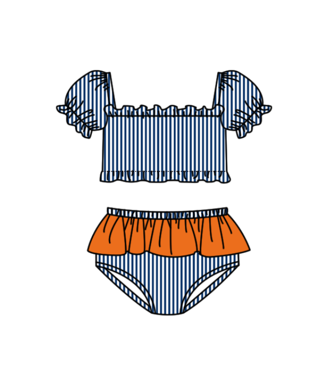 Preorder moq 5 Baby Girls Navy Stripe Vest Top Bummies Short Team Swimsuits