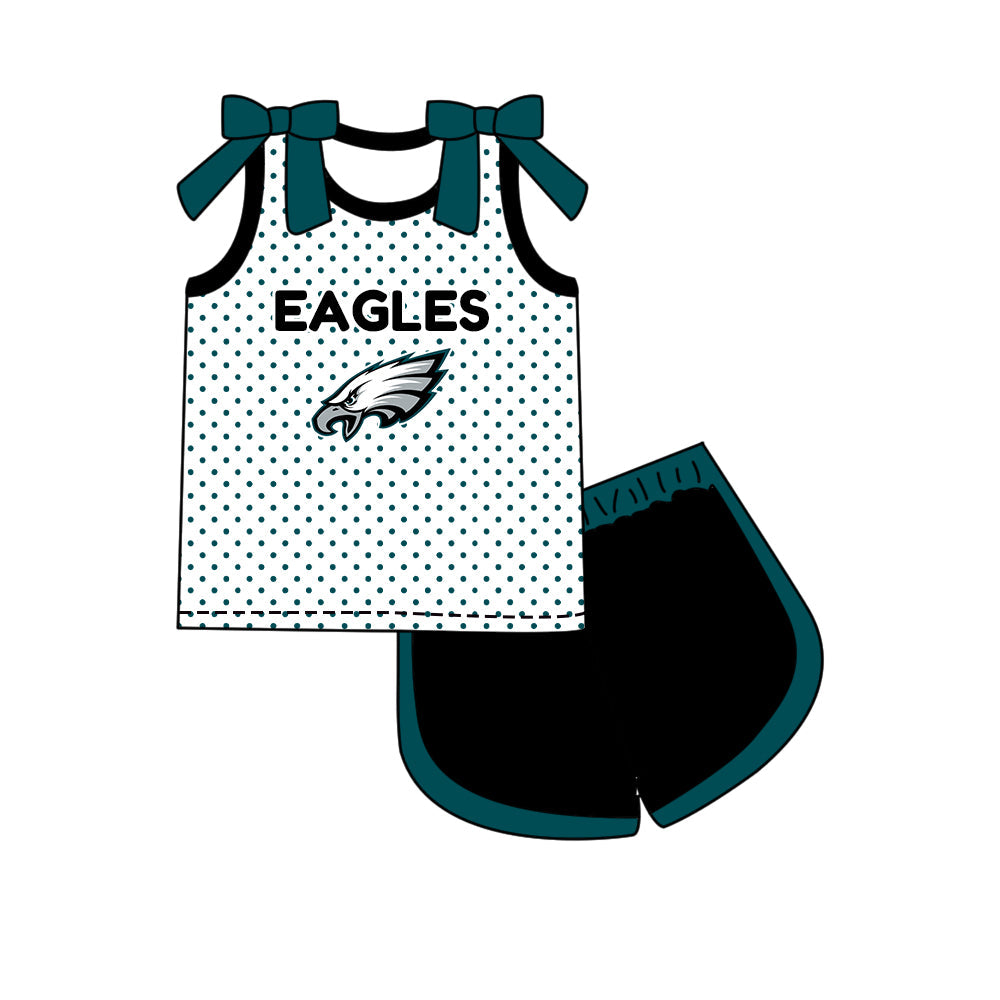 Preorder (moq 5)Baby Girls Bows Eagles Top Short Team Clothes Set