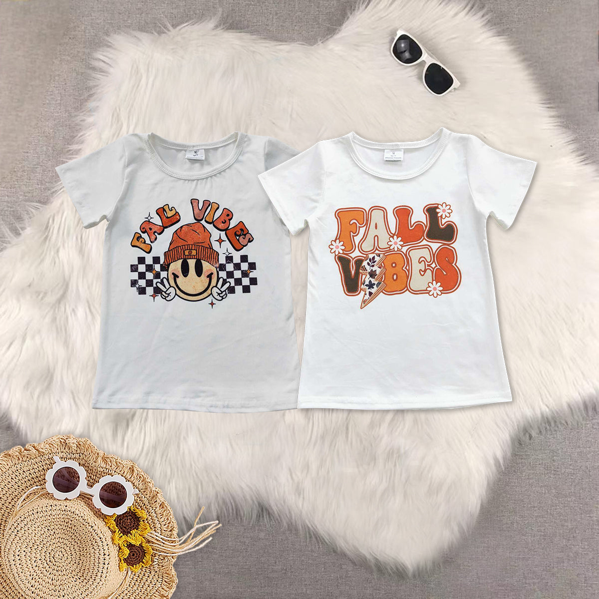 Sibling Baby Girls Short Sleeves Fall Vibes Tee Shirts Top