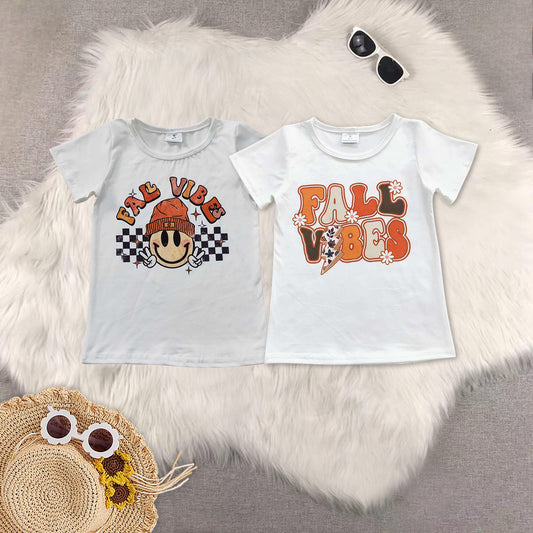Sibling Baby Girls Short Sleeves Fall Vibes Tee Shirts Top