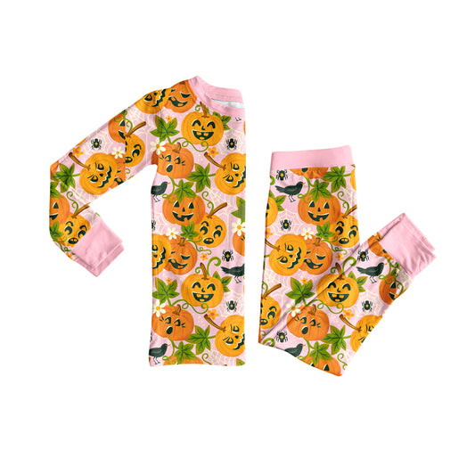 Preorder (moq 5)Baby Girls Long Sleeves Pumpkins Plaid Top Pant Pajamas Clothes Set