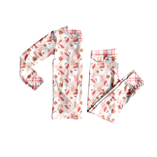 Preorder (moq 5)Baby Girls Long Sleeves Peach Flowers Santa Top Pant Pajamas Set