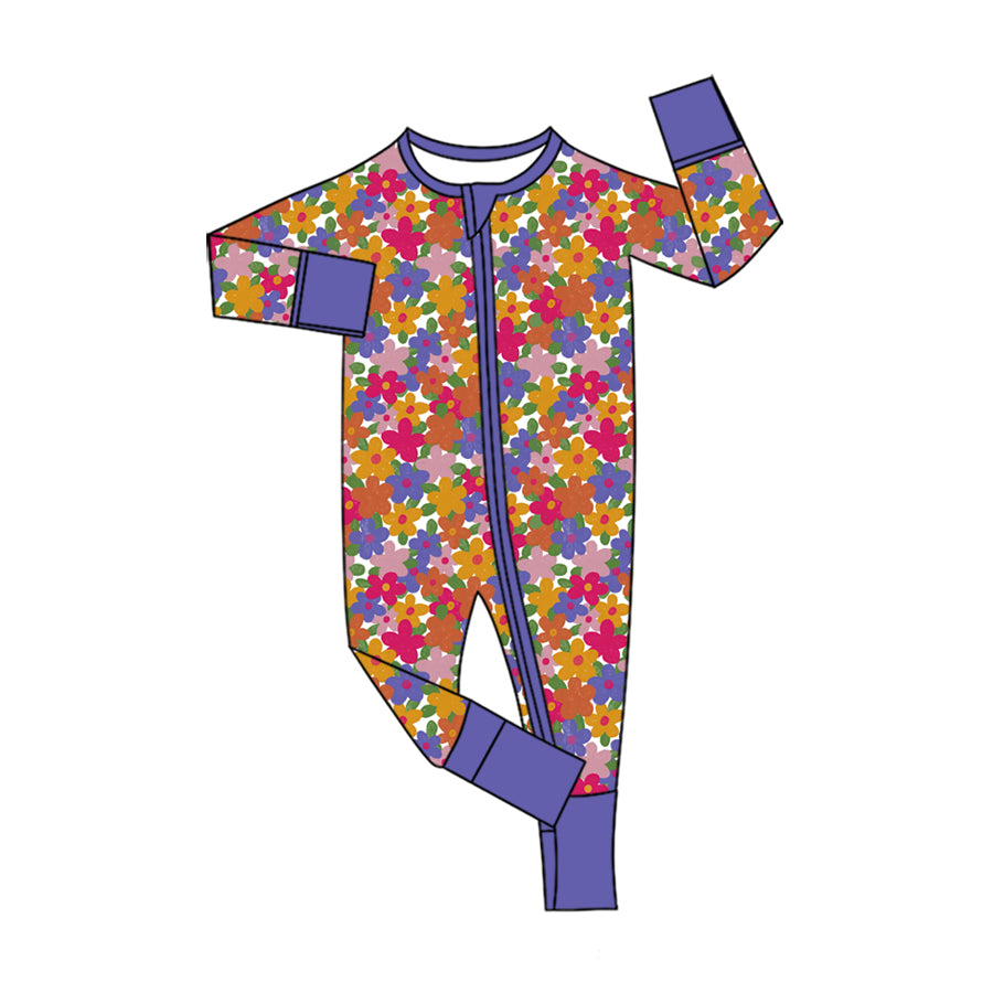 Preorder (moq 5) Baby Girls Colorful Flowers Two Way Zip Convertible Rompers