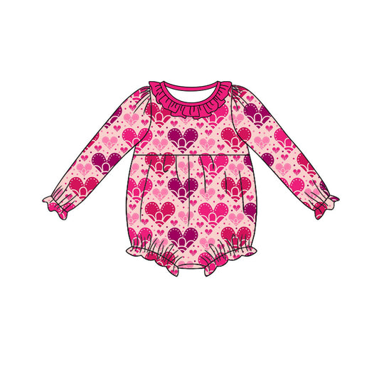 Preorder (moq 5) Baby Girl Clothes Layered Ombre Heart Print Long Sleeve Ruffle Bubble Romper