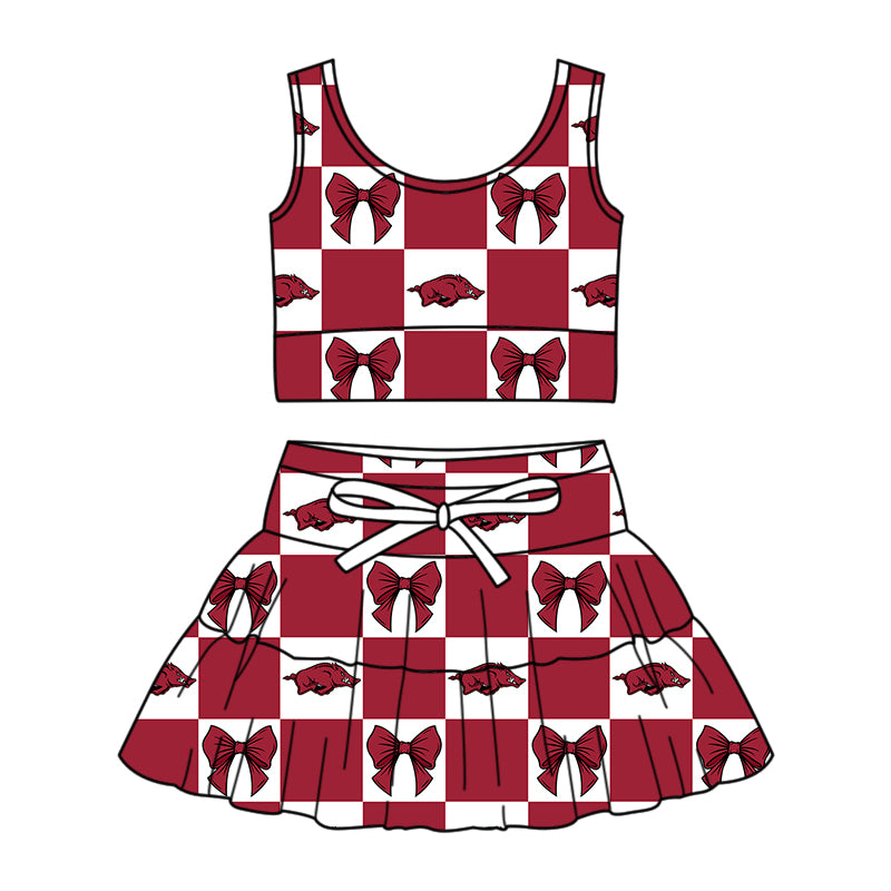 Preorder (moq 5)Baby Girls Red Bulls Bows Vests Skirt Shorts Team Clothes Sets