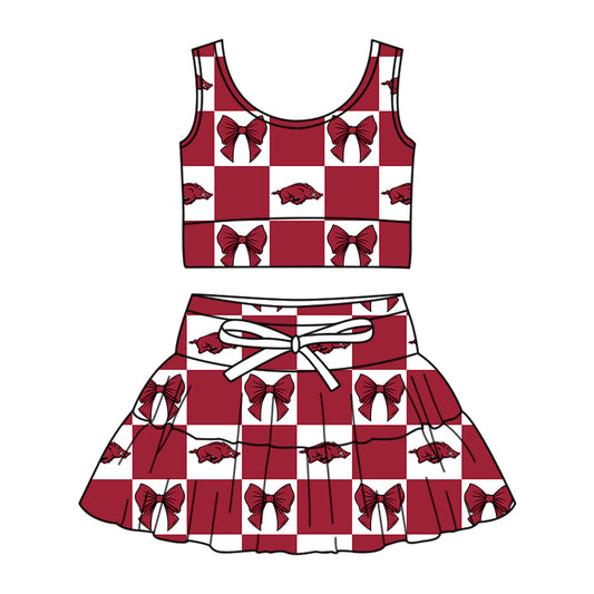 Preorder (moq 5)Baby Girls Red Bulls Bows Vests Skirt Shorts Team Clothes Sets
