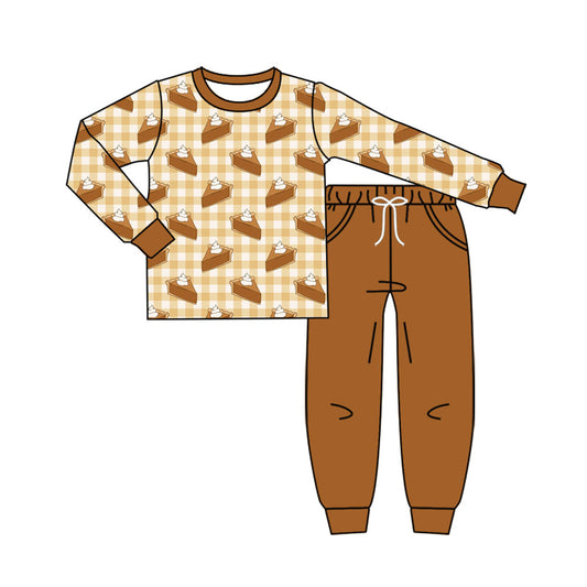 Preorder (moq 5)Baby Boys Cakes Checked Top Pockets Jogger Thanksgiving Clothes Set