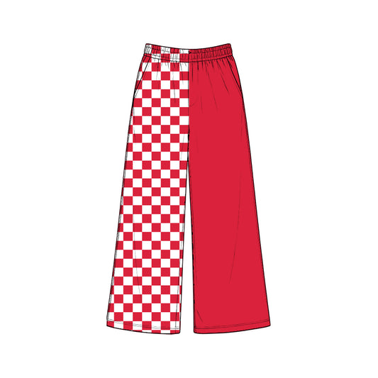Preorder (moq5) Baby Girls Red Checked Leopard Pockets Flare Pants Bottom