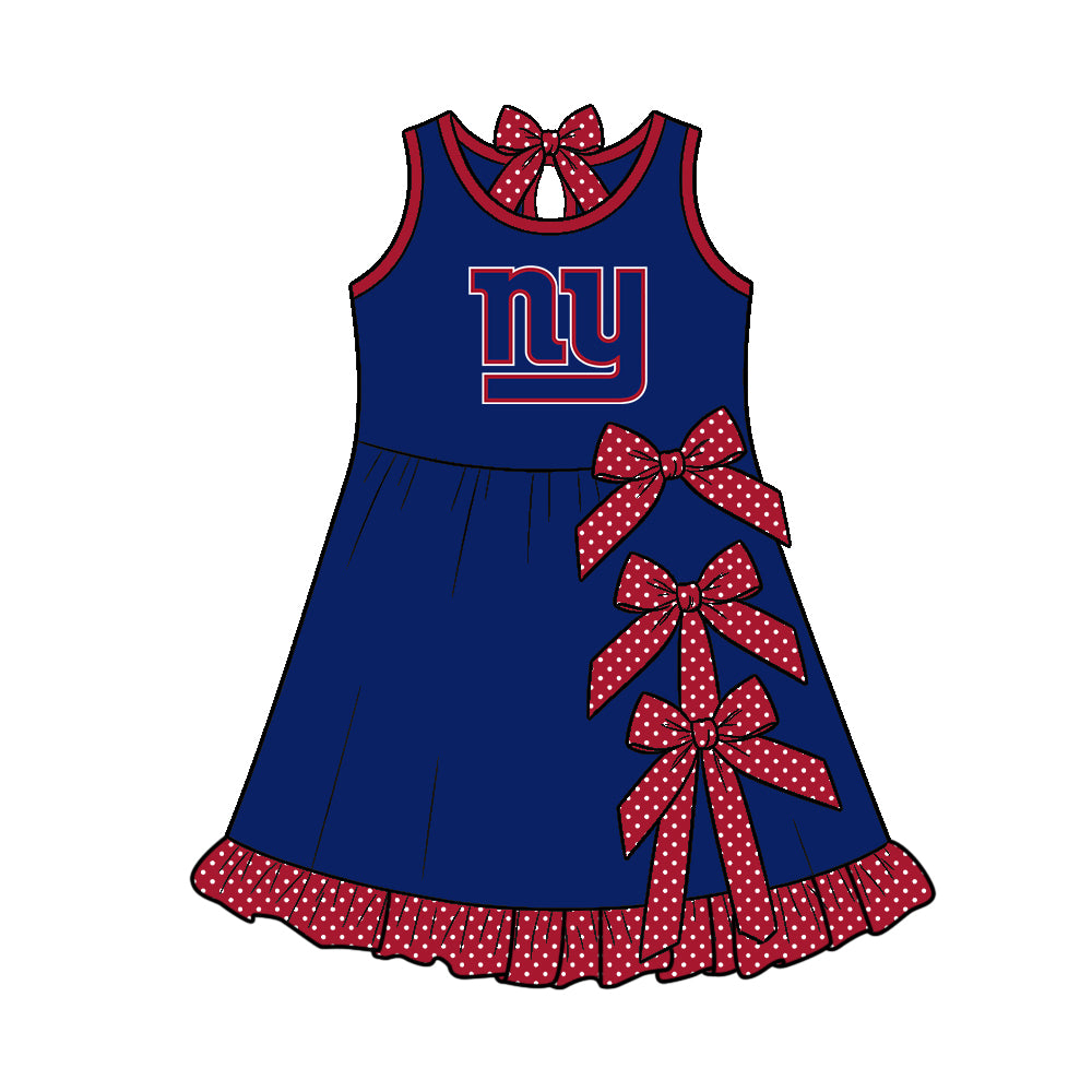 Preorder (moq 5)Baby Girls Sleeveless Giants Bows Short Team Knee Length Dress