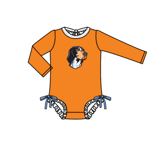Preorder moq 5 Baby Girls Orange Long Sleeve Dogs Team Swimsuits