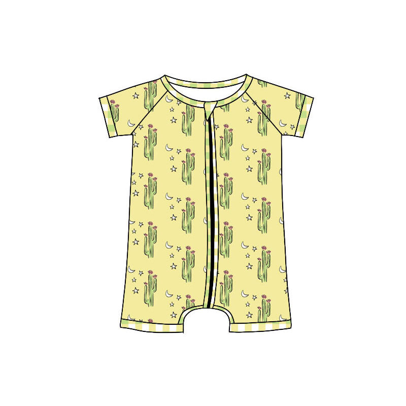 Preorder (moq 5)Baby Boys Cactus Stars Moons Western Zipper Shorts Rompers