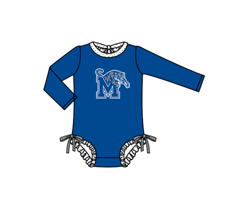 Preorder moq 5 Baby Girls Blue Long Sleeve M Tigers Team Swimsuits