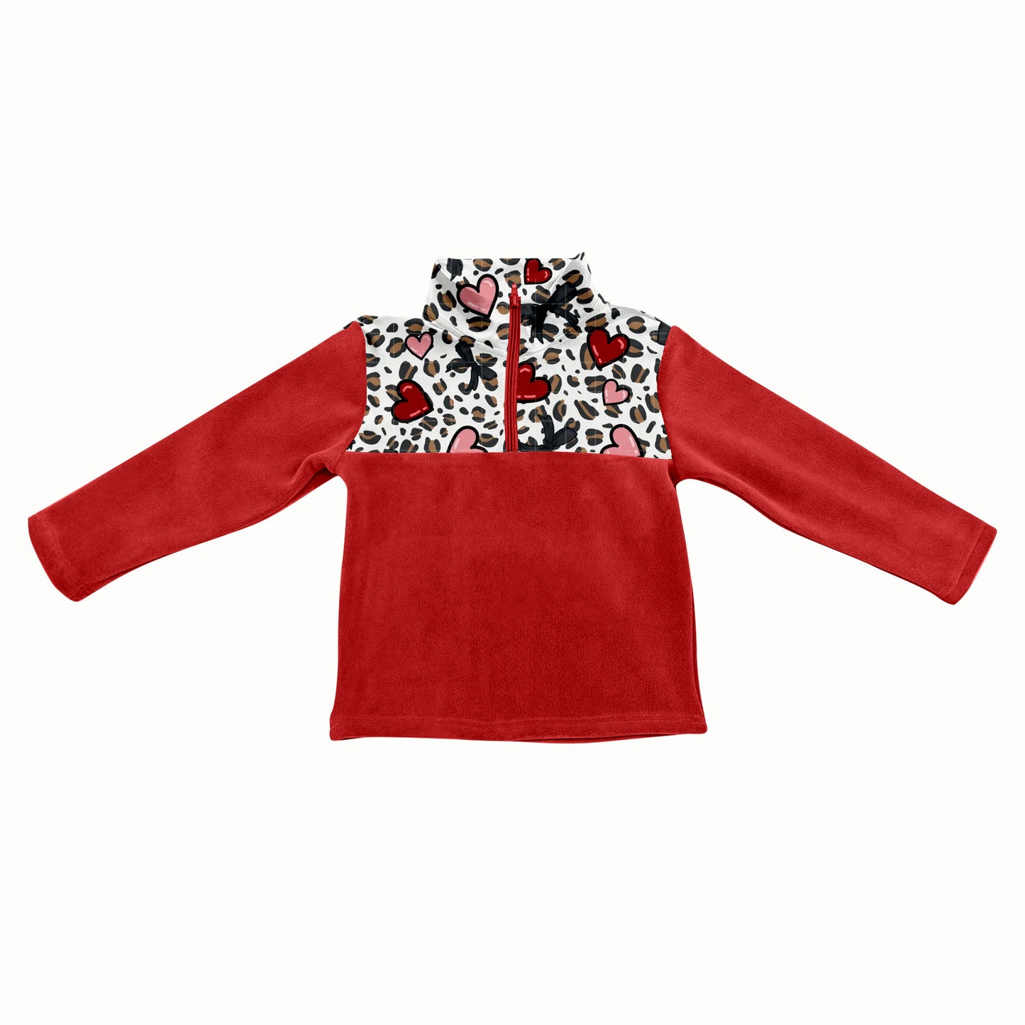 Preorder(moq 5) Baby Girls Red Leopard Hearts Half Zipper Valentines Pullovers Sweater Tops