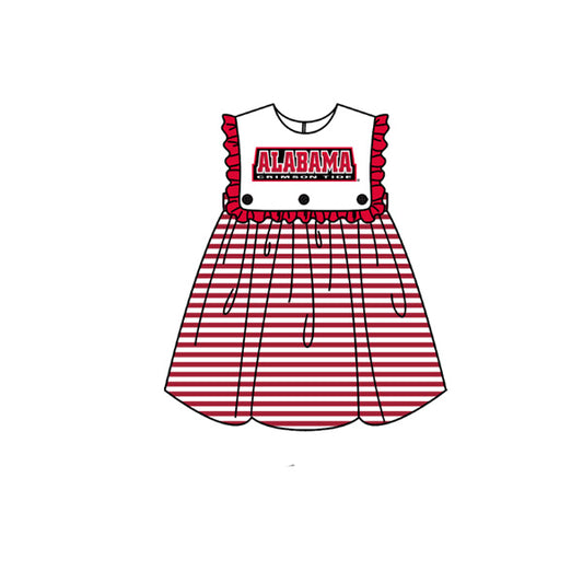 Preorder moq 5 Baby Girls Sleeveless Red Stripe Alabama Team Knee Length Dresses