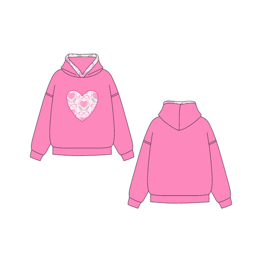 Preorder (moq 5)Baby Girls Pink Long Sleeves Floral Hearts Hoodies Top